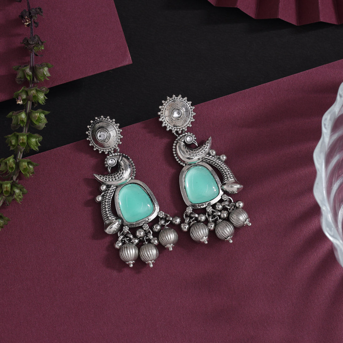 Light Green Color Oxidised Earrings (GSE3082LGRN) - Preyans.com