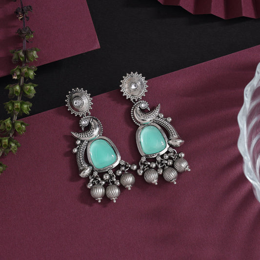 Light Green Color Oxidised Earrings (GSE3082LGRN)