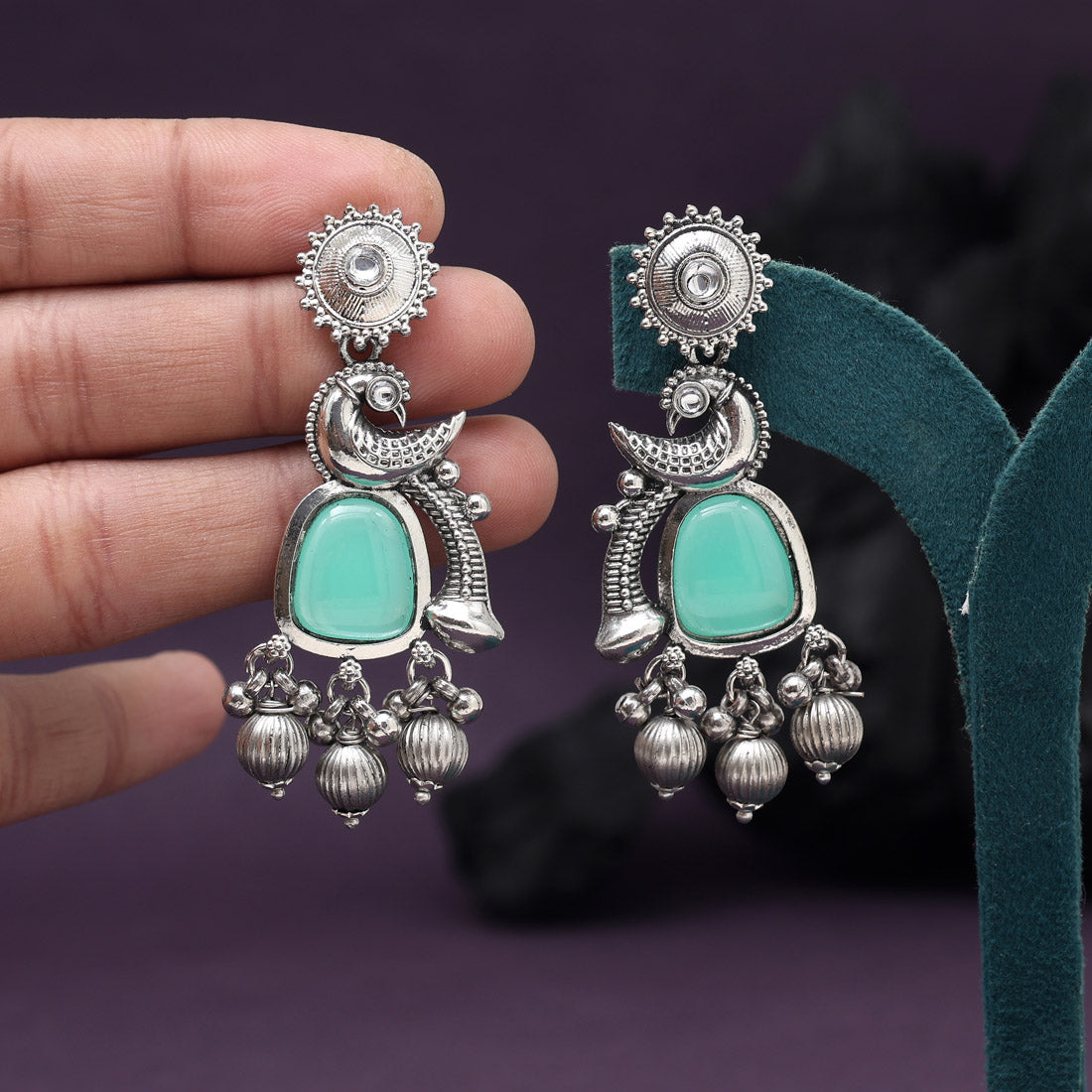 Light Green Color Oxidised Earrings (GSE3082LGRN) - Preyans.com