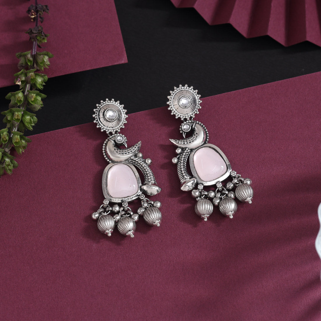 Light Pink Color Oxidised Earrings (GSE3082LPNK) - Preyans.com