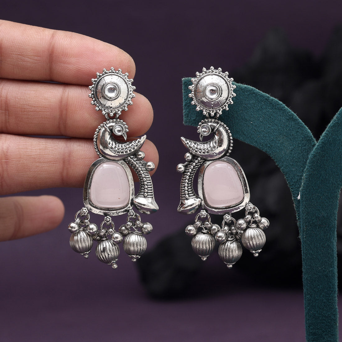 Light Pink Color Oxidised Earrings (GSE3082LPNK) - Preyans.com