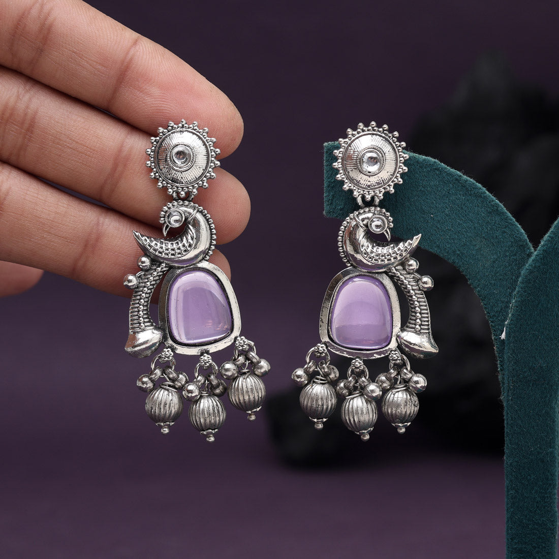 Light Purple Color Oxidised Earrings (GSE3082LPRP) - Preyans.com