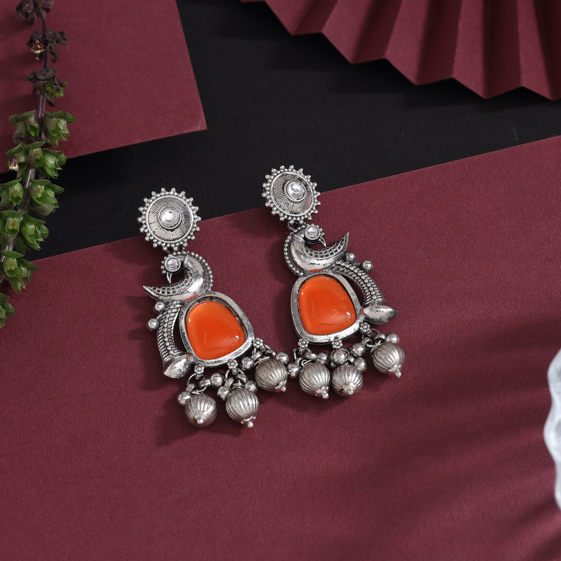 Orange Color Oxidised Earrings (GSE3082ORG) - Preyans.com