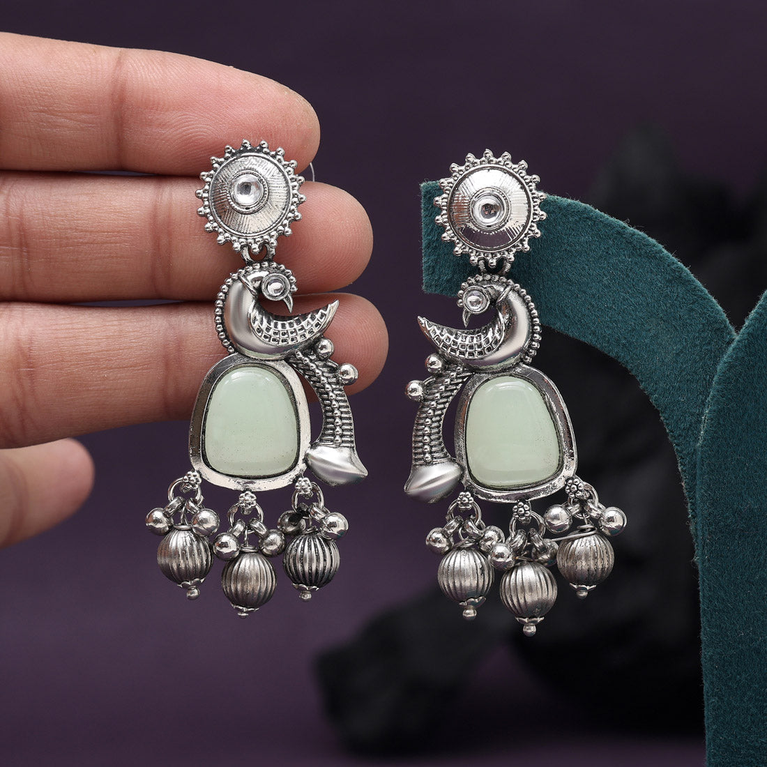 Pista Green Color Oxidised Earrings (GSE3082PGRN) - Preyans.com