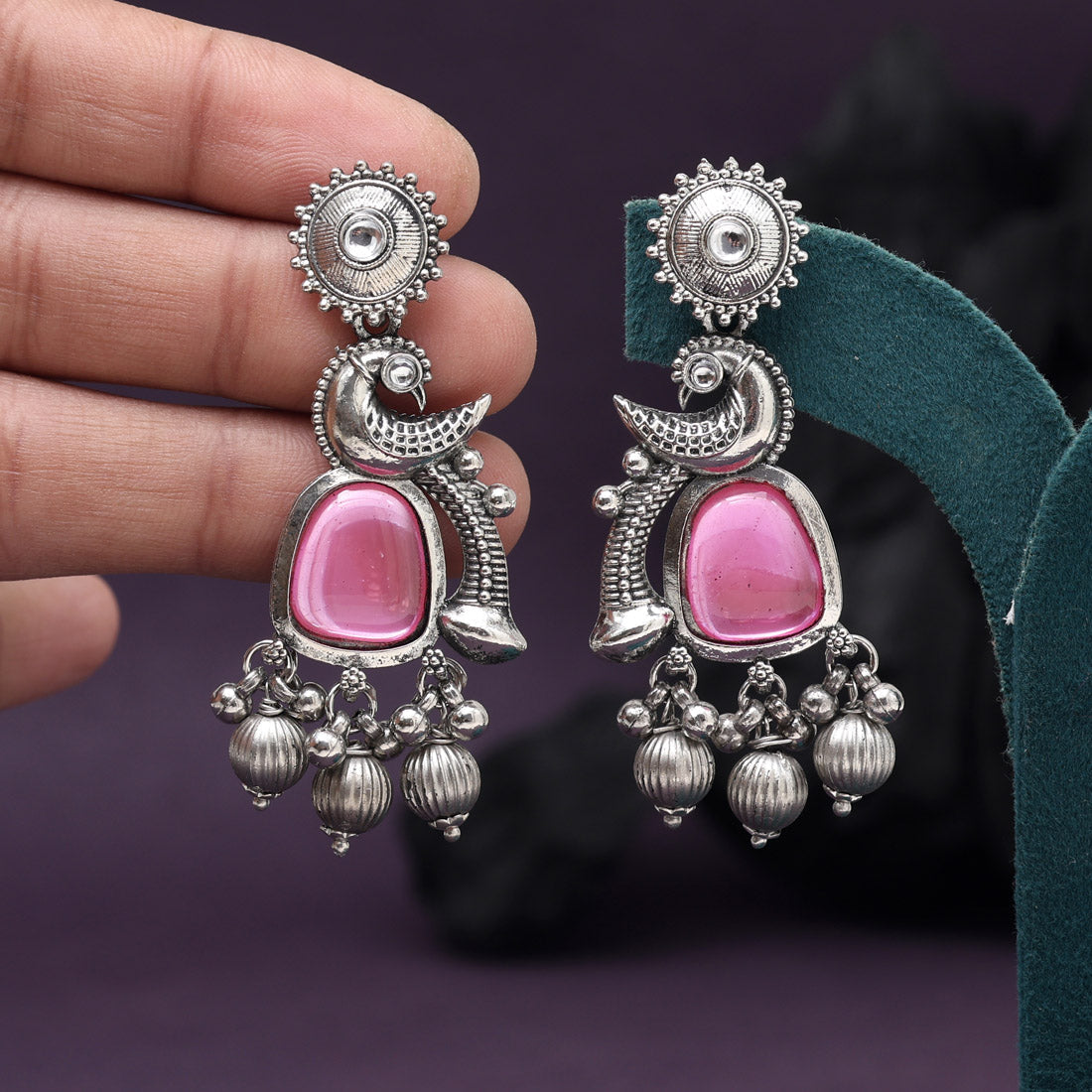 Pink Color Oxidised Earrings (GSE3082PNK) - Preyans.com