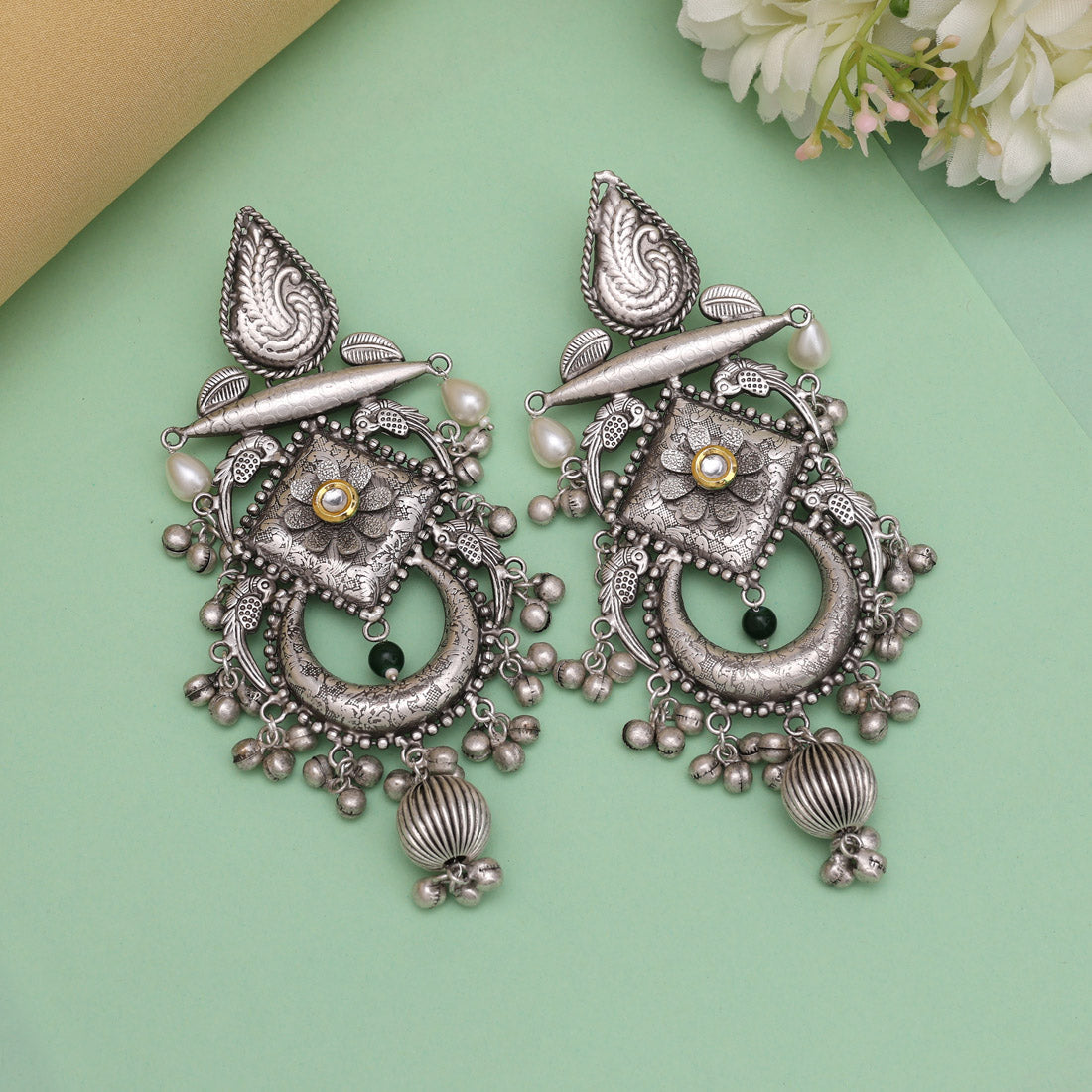 Silver Color Oxidised Earrings (GSE3085SLV) - Preyans.com