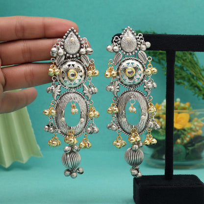 Gold & Silver Color Oxidised Earrings (GSE3086GS) - Preyans.com