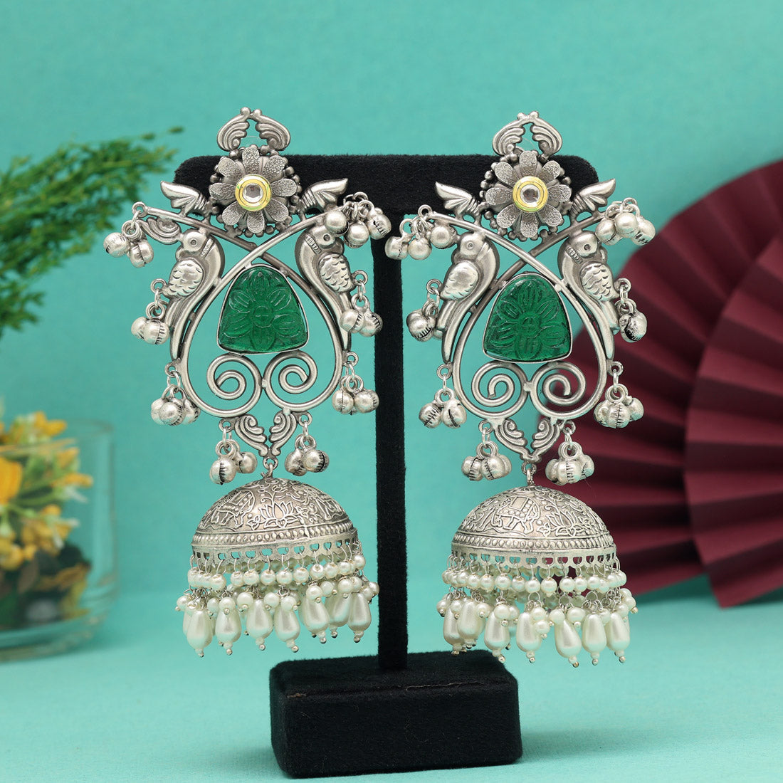 Green Color Big Size Jhumka Oxidised Earrings (GSE3087GRN) - Preyans.com