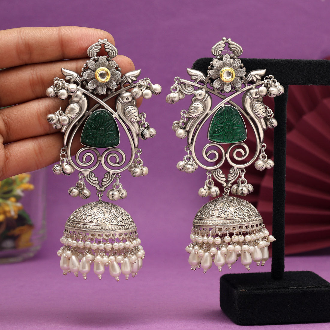 Green Color Big Size Jhumka Oxidised Earrings (GSE3087GRN) - Preyans.com