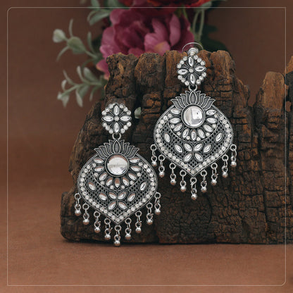 Silver Color Glass Stone Oxidised Earrings - Preyans.com