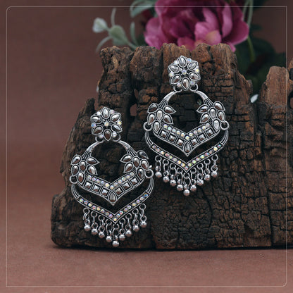 Silver Color Glass Stone Oxidised Earrings - Preyans.com