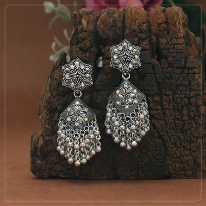 Silver Color Glass Stone Oxidised Earrings - Preyans.com