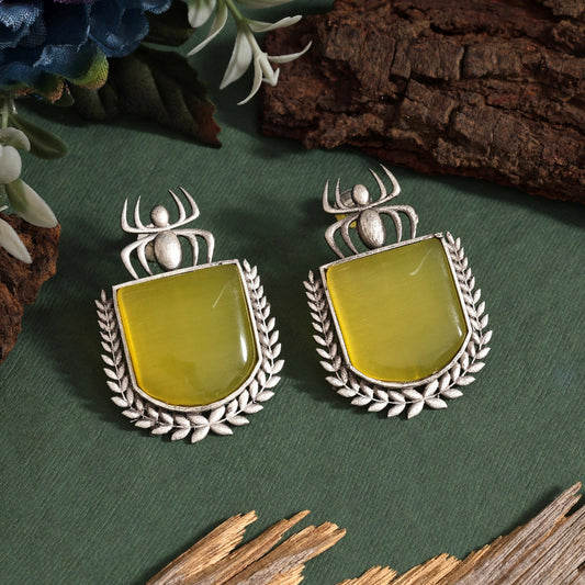 Yellow Color Oxidised Earrings With Unique Leaf And Beads Design - Preyans.com