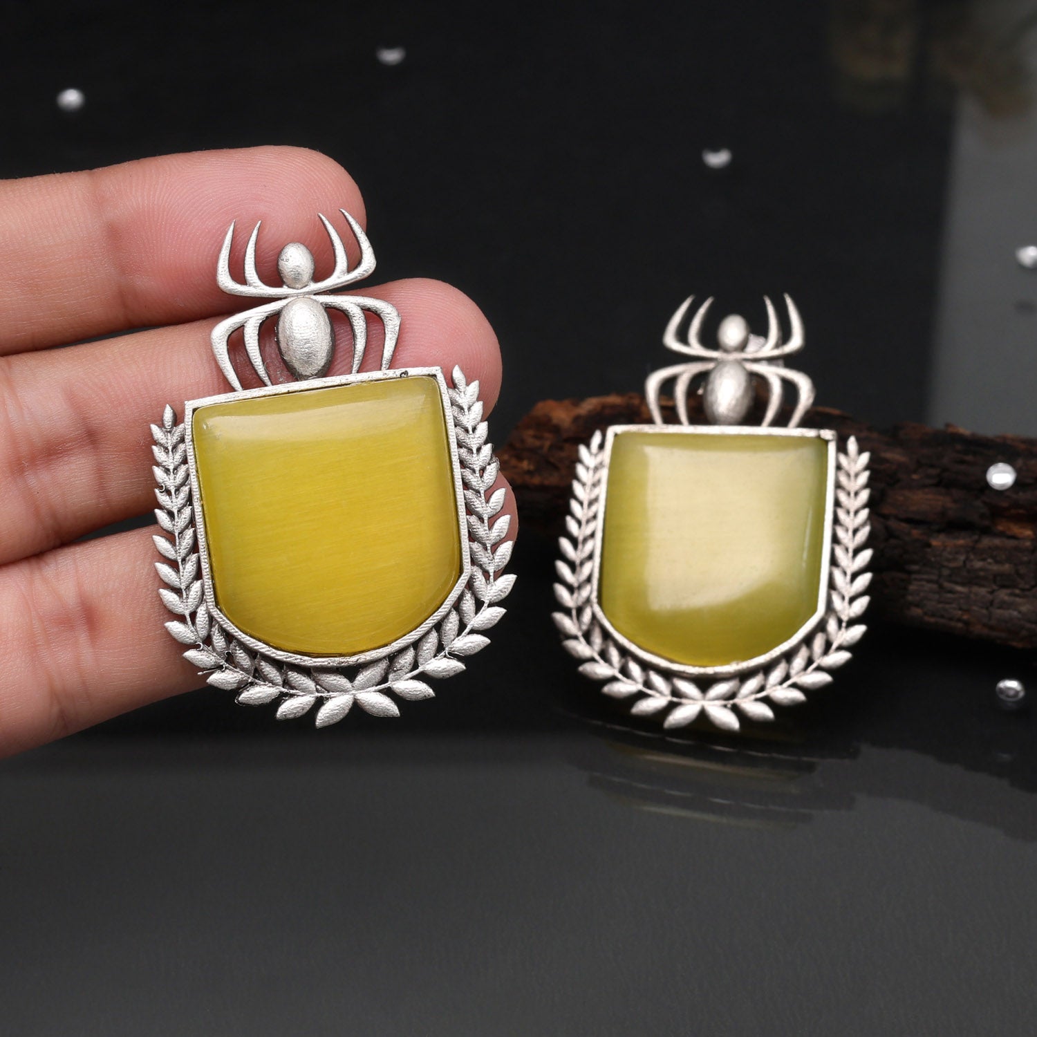 Yellow Color Oxidised Earrings With Unique Leaf And Beads Design - Preyans.com