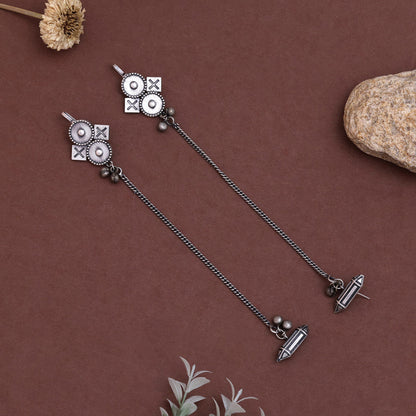 Antique Silver Color Oxidised Kaanphool Ear Cuff Style Fashion Earrings - Preyans.com