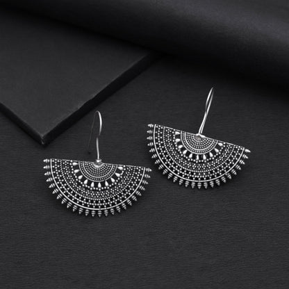 Artistic Silver Color Oxidised Lightweight Hanging Dangle Fashion Earrings - Preyans.com