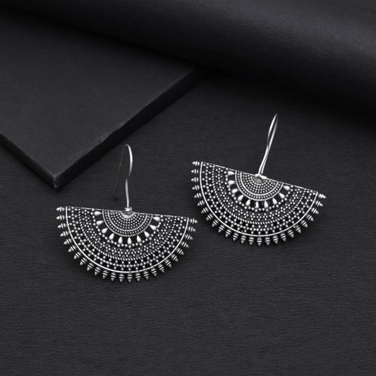 Artistic Silver Color Oxidised Lightweight Hanging Dangle Fashion Earrings - Preyans.com