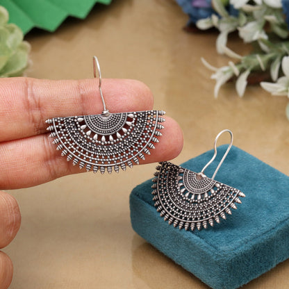 Artistic Silver Color Oxidised Lightweight Hanging Dangle Fashion Earrings - Preyans.com