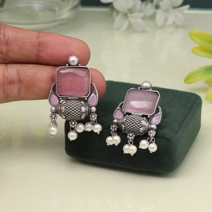 Elegant Pink Color Oxidised Earrings For A Traditional Ethnic Look - Preyans.com