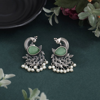 Pista Green Color Oxidised Earrings In Bold And Artistic Finish - Preyans.com
