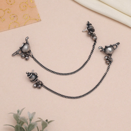 Fashion Silver Color Oxidised Ear Cuff Earrings For All Occasions - Preyans.com