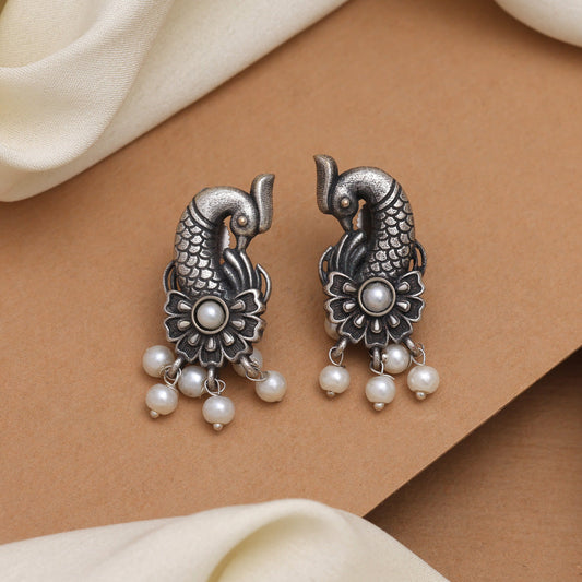 Antique White Color Oxidised Earrings For Ethnic Outfit Styling - Preyans.com