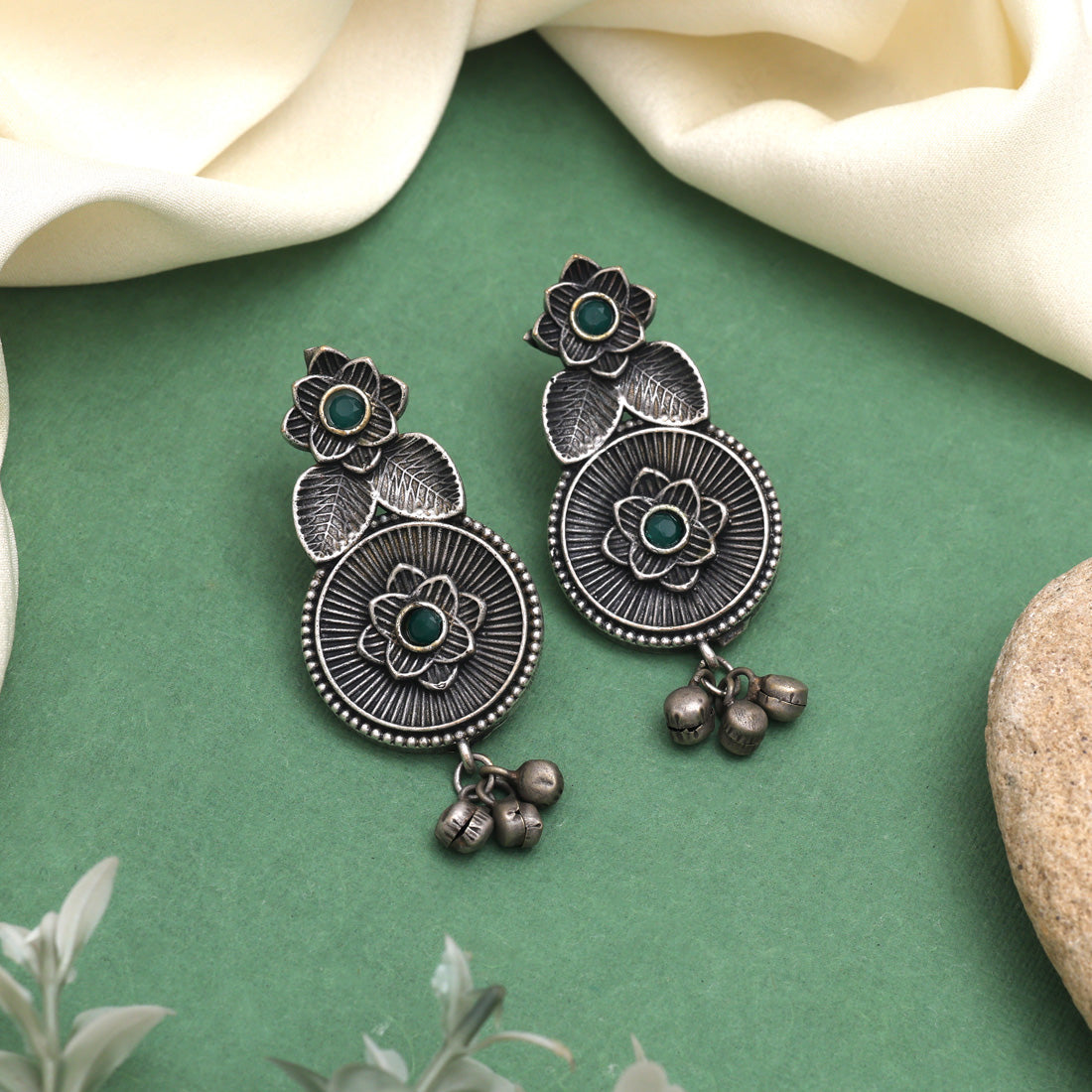 Bold Green Color Oxidised Earrings With Beautiful Handmade Finish - Preyans.com