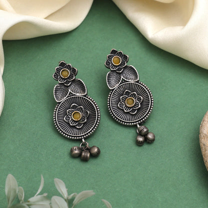 Yellow Color Oxidised Earrings With Antique Design For Festive Look - Preyans.com