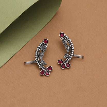 Rani Color Oxidised Ear Cuff Earrings For Festive And Cultural Wear - Preyans.com