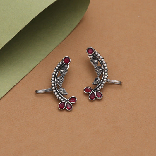 Rani Color Oxidised Ear Cuff Earrings For Festive And Cultural Wear - Preyans.com