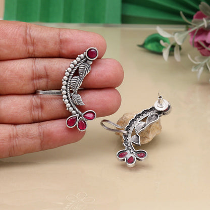Rani Color Oxidised Ear Cuff Earrings For Festive And Cultural Wear - Preyans.com
