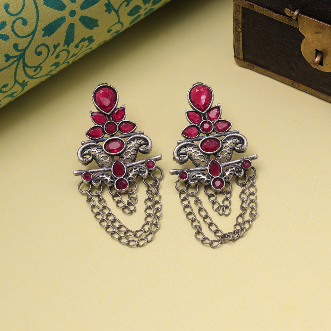 Rani Color Oxidised Fashion Earrings For Regal And Graceful Festive Look - Preyans.com