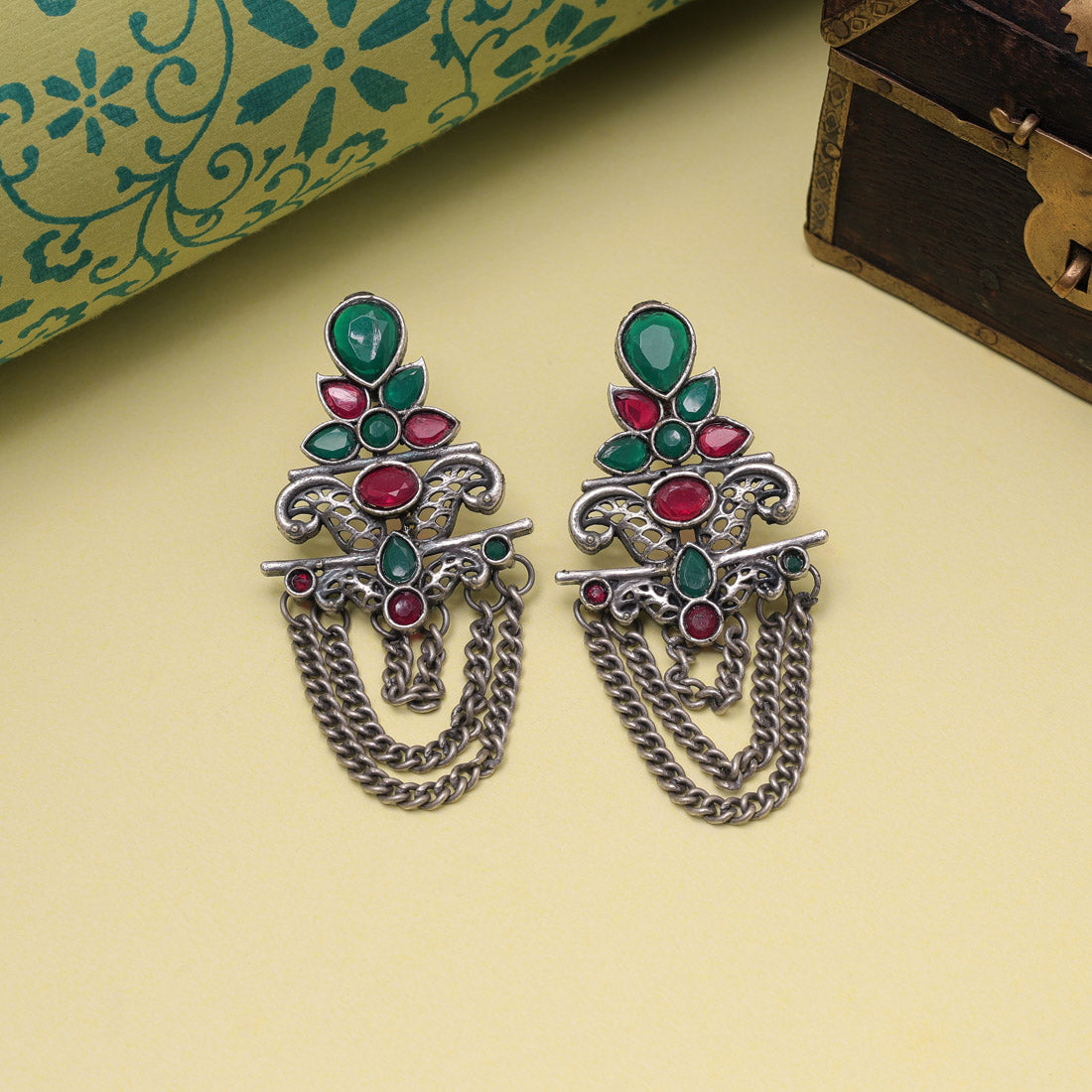 Rani & Green Color Oxidised Fashion Earrings With Unique Rustic Design - Preyans.com