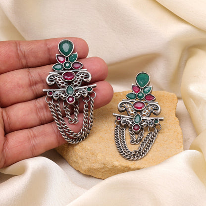Rani & Green Color Oxidised Fashion Earrings With Unique Rustic Design - Preyans.com