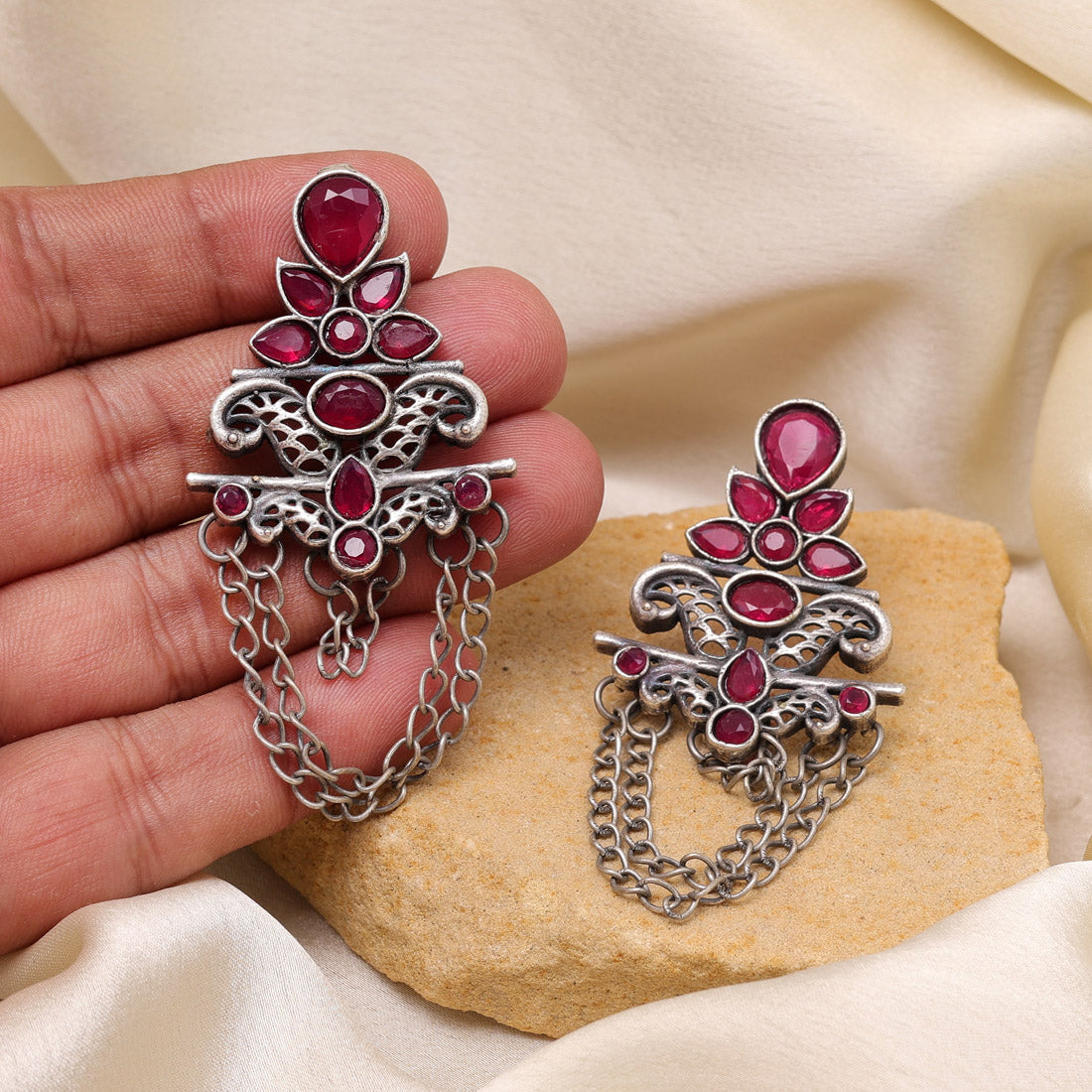 Rani Color Oxidised Fashion Earrings For Regal And Graceful Festive Look - Preyans.com