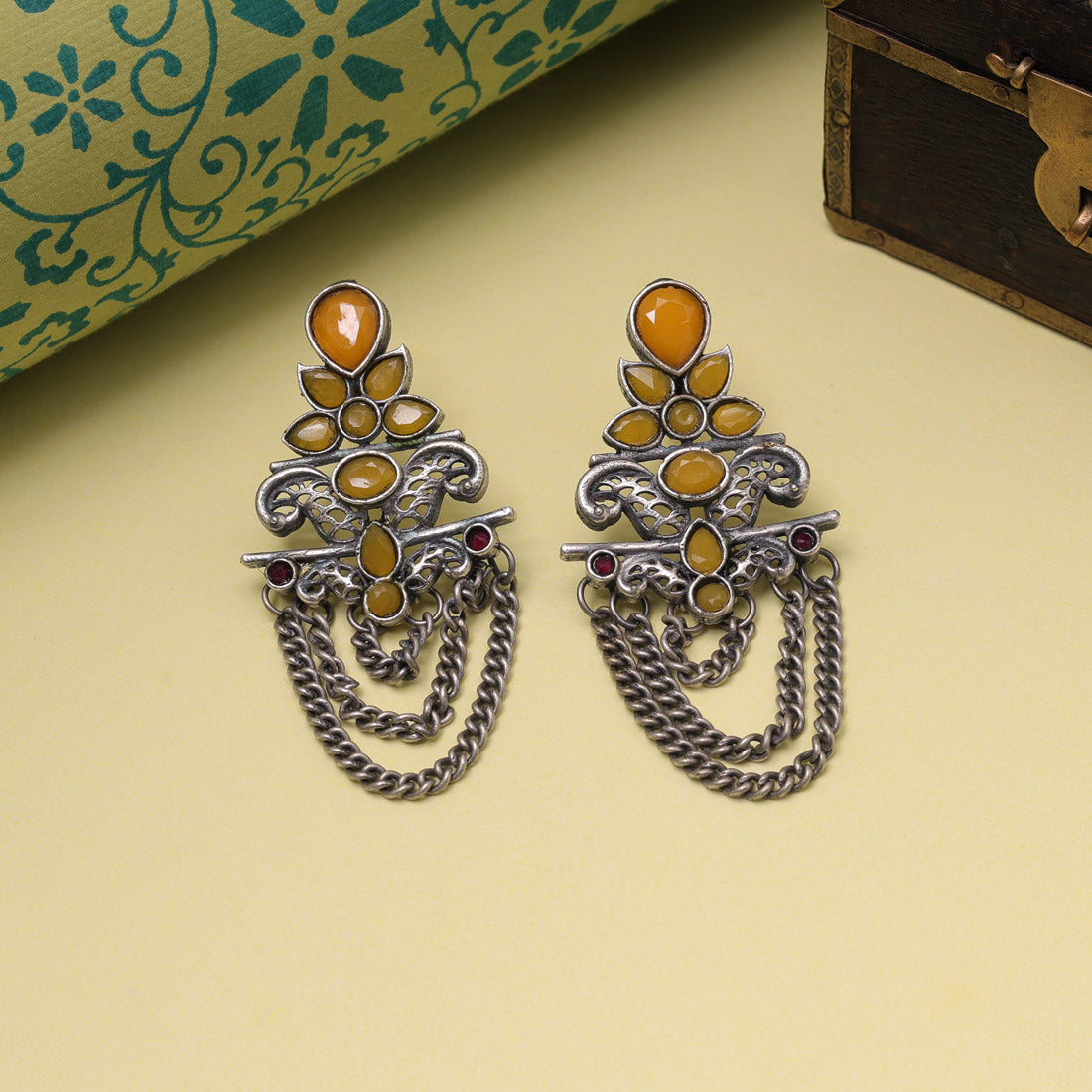 Yellow Color Oxidised Fashion Earrings With Sunshine Inspired Bohemian Flair - Preyans.com