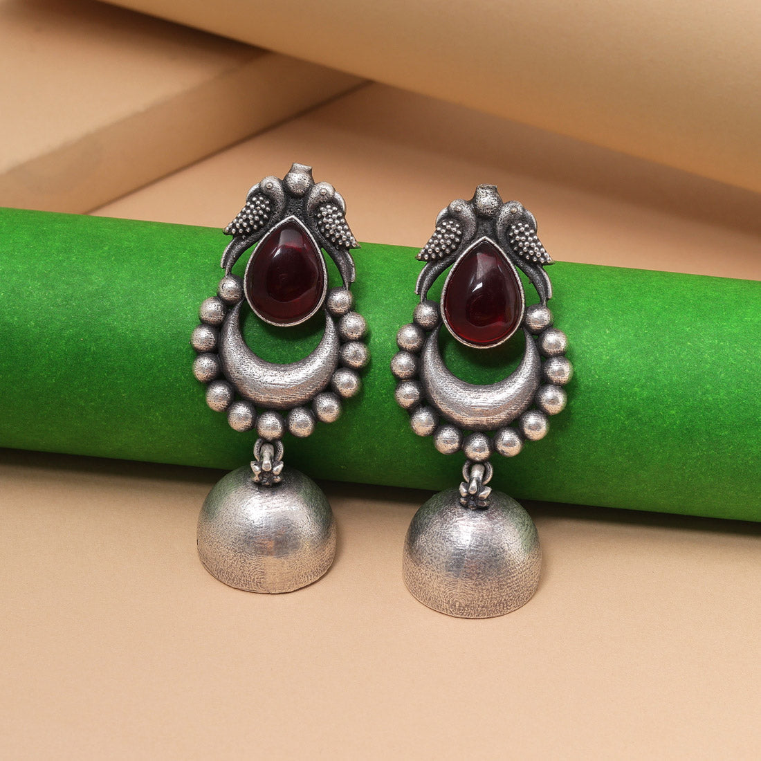 Maroon Color Oxidised Fashion Earrings With Elegant Antique Statement Touch - Preyans.com