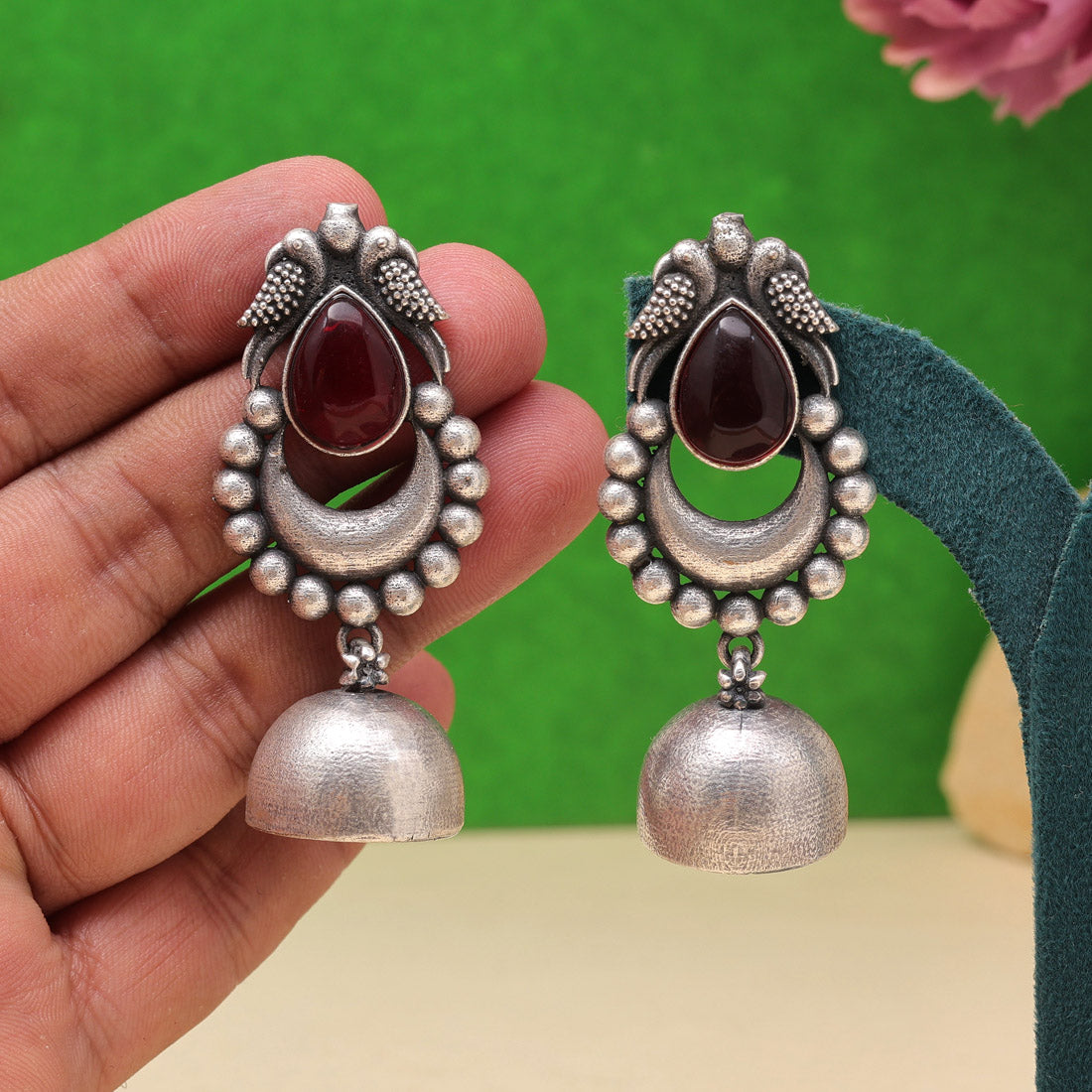 Maroon Color Oxidised Fashion Earrings With Elegant Antique Statement Touch - Preyans.com