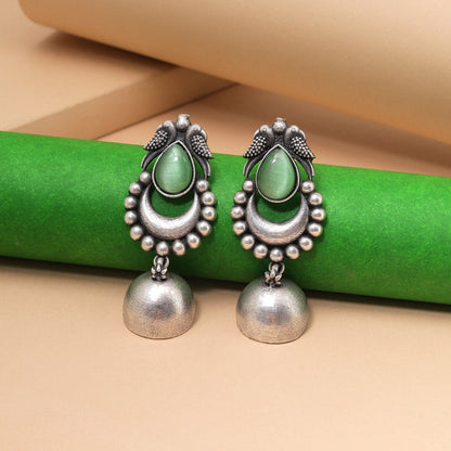 Pista Green Color Oxidised Fashion Earrings For Serene Ethnic Outfits - Preyans.com