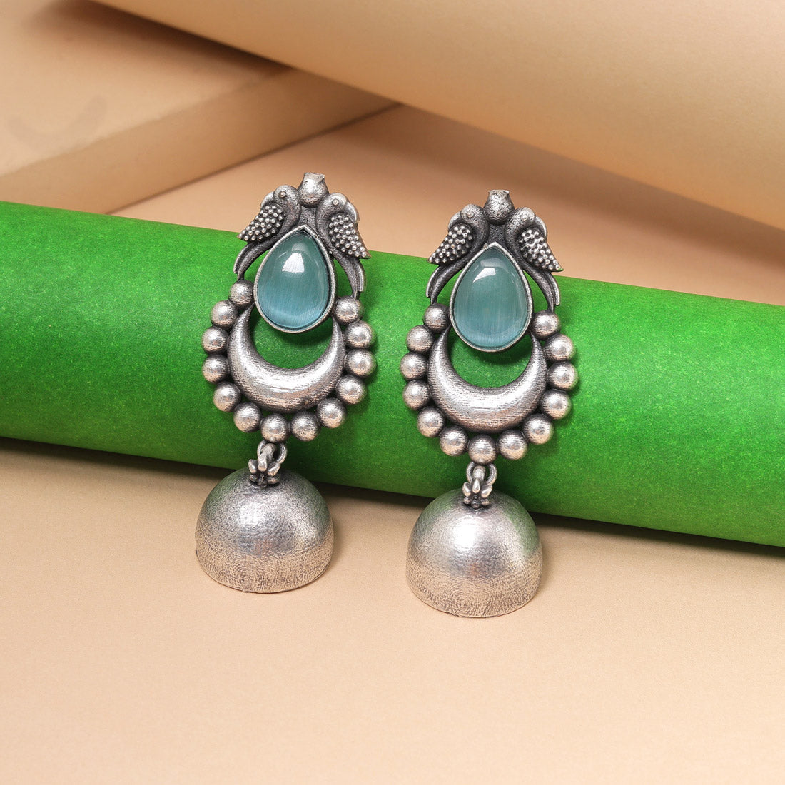 Sky Blue Color Oxidised Fashion Earrings For A Cool Festive Vibe - Preyans.com