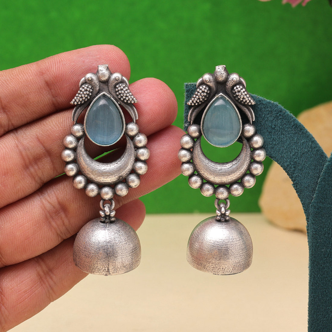 Sky Blue Color Oxidised Fashion Earrings For A Cool Festive Vibe - Preyans.com