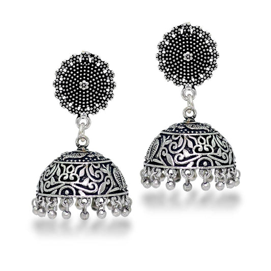 Wedding Collection Traditional Oxidised Silver Plated Handmade Jhumka Jhumki Earrings (GSE352SLV) - Preyans.com