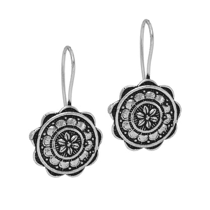 Rajasthani Ethnic German Silver Oxidised Earrings (GSE468SLV) - preyans.com