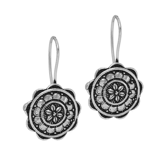 Rajasthani Ethnic German Silver Oxidised Earrings (GSE468SLV) - preyans.com