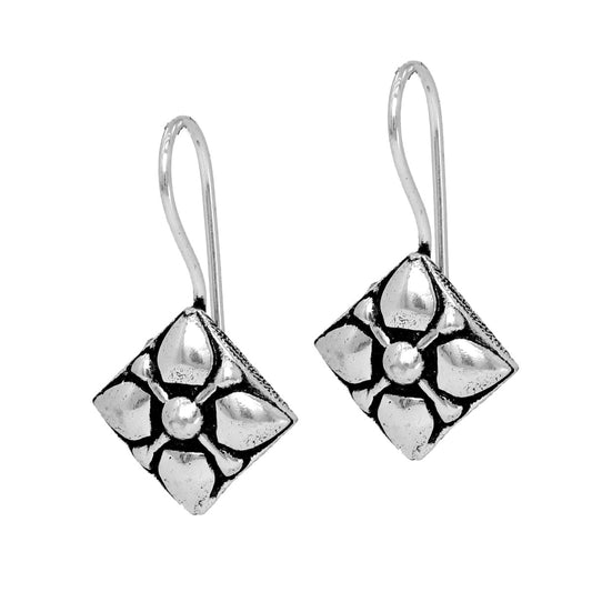 Square Shape Oxidised Silver Plated Stud Brass Earrings (GSE470SLV) - Preyans.com