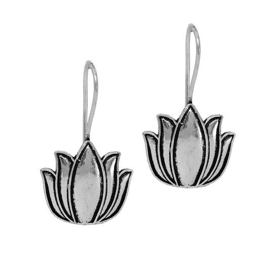 Lotus Oxidised Silver Plated Stud Dangler Earrings (GSE472SLV) - Preyans.com