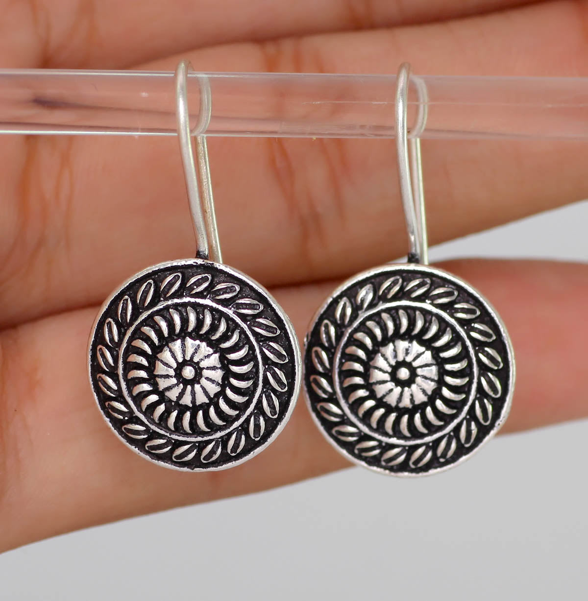 Indian Traditional Oxidised Stud Brass Earrings (GSE473SLV) - preyans.com