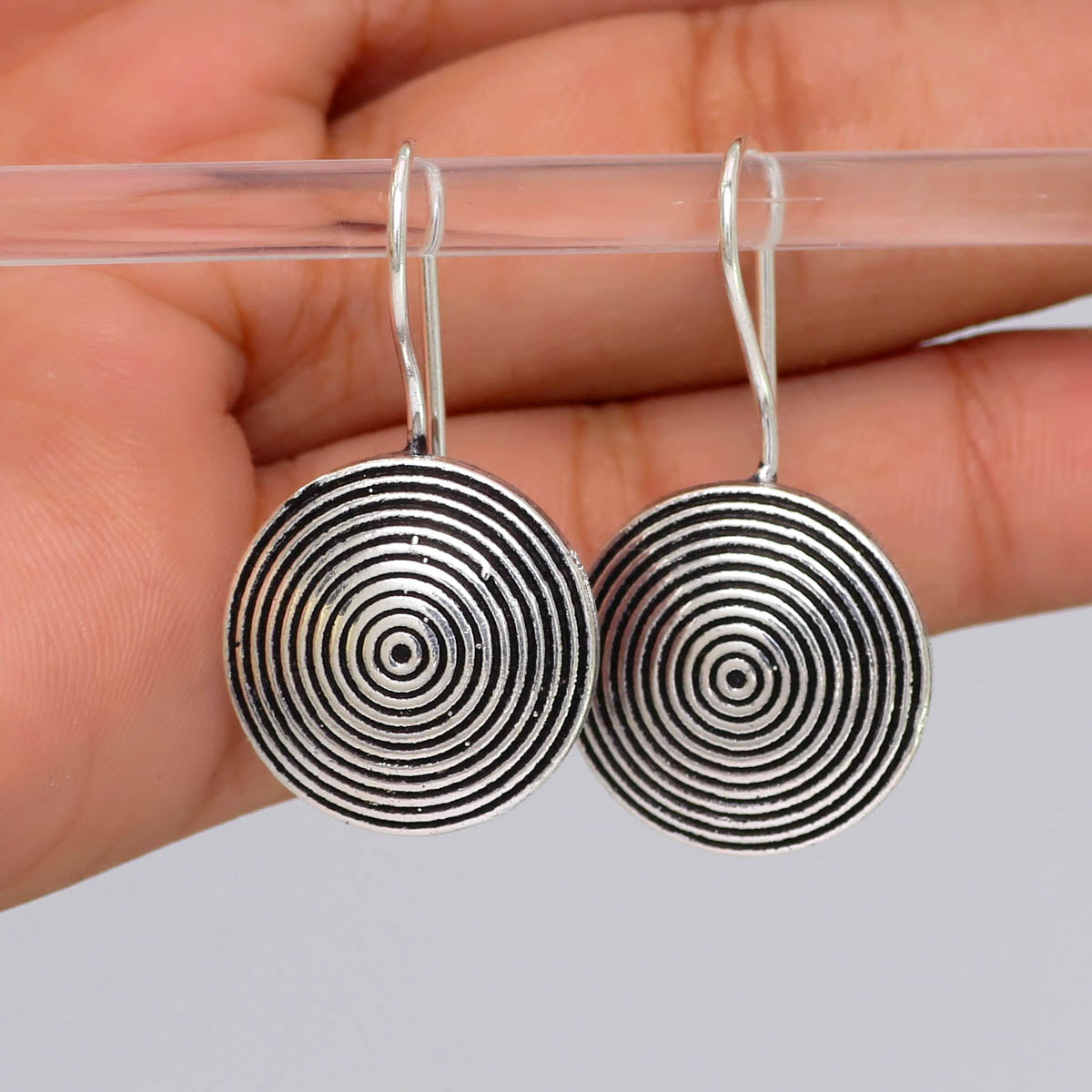 Jalebi Design Silver Tone Oxidised Stud Brass Earrings (GSE476SLV) - preyans.com