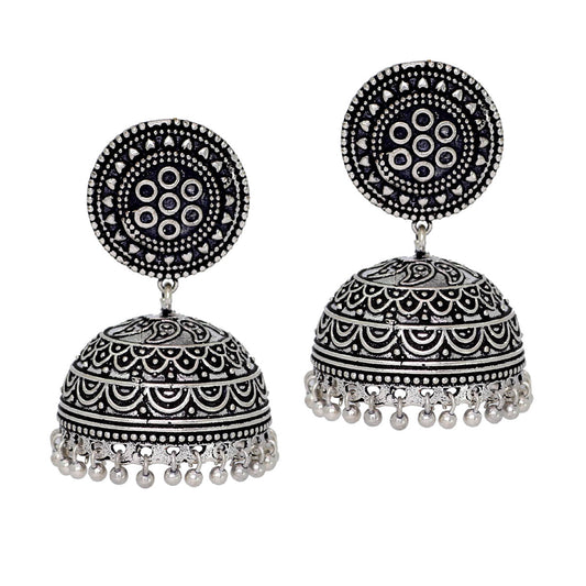 Party Wear Oxidised Silver Jhumka Earrings (GSE481SLV) - Preyans.com