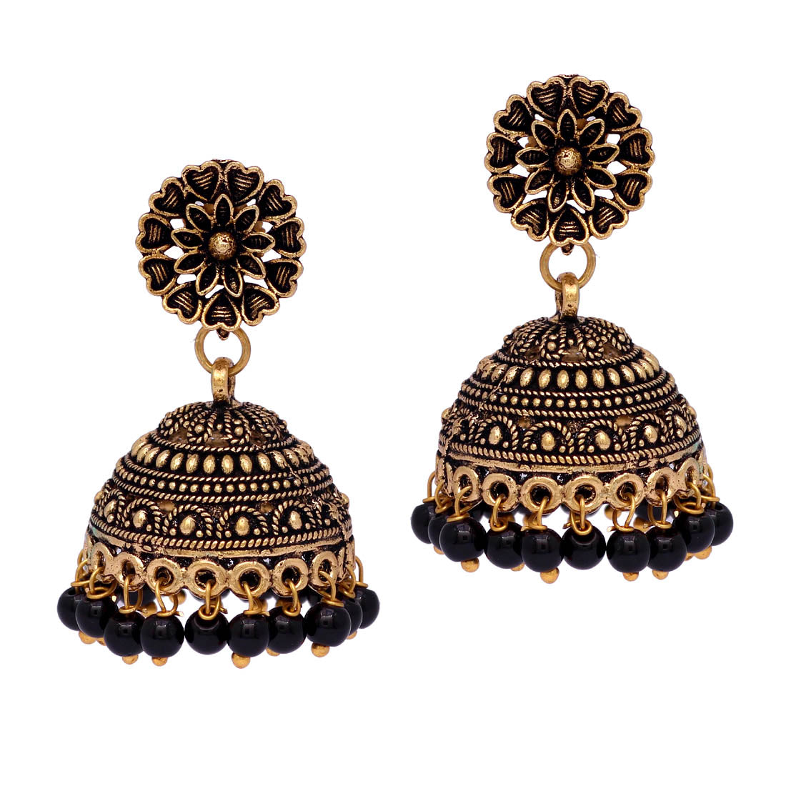 Rajasthani Traditional Wedding Collection Gold Oxidised Black Color Jhumki Earrings (GSE600) - preyans.com